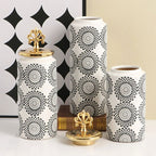 Ceramic Checkmate Jar Ginger Jar Flower Vase White Pattern Storage Tank Porcelain Handicraft Home Decoration Accessories - Grand Goldman