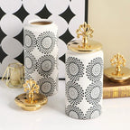 Ceramic Checkmate Jar Ginger Jar Flower Vase White Pattern Storage Tank Porcelain Handicraft Home Decoration Accessories - Grand Goldman