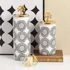 Ceramic Checkmate Jar Ginger Jar Flower Vase White Pattern Storage Tank Porcelain Handicraft Home Decoration Accessories - Grand Goldman