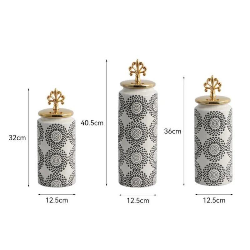 Ceramic Checkmate Jar Ginger Jar Flower Vase White Pattern Storage Tank Porcelain Handicraft Home Decoration Accessories - Grand Goldman
