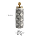 Ceramic Checkmate Jar Ginger Jar Flower Vase White Pattern Storage Tank Porcelain Handicraft Home Decoration Accessories - Grand Goldman