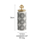 Ceramic Checkmate Jar Ginger Jar Flower Vase White Pattern Storage Tank Porcelain Handicraft Home Decoration Accessories - Grand Goldman