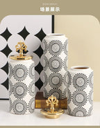 Ceramic Checkmate Jar Ginger Jar Flower Vase White Pattern Storage Tank Porcelain Handicraft Home Decoration Accessories - Grand Goldman