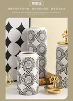 Ceramic Checkmate Jar Ginger Jar Flower Vase White Pattern Storage Tank Porcelain Handicraft Home Decoration Accessories - Grand Goldman