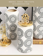 Ceramic Checkmate Jar Ginger Jar Flower Vase White Pattern Storage Tank Porcelain Handicraft Home Decoration Accessories - Grand Goldman