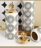 Ceramic Checkmate Jar Ginger Jar Flower Vase White Pattern Storage Tank Porcelain Handicraft Home Decoration Accessories - Grand Goldman