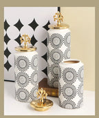 Ceramic Checkmate Jar Ginger Jar Flower Vase White Pattern Storage Tank Porcelain Handicraft Home Decoration Accessories - Grand Goldman