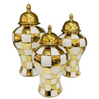 Ceramic Checkmate Jar Ginger Jar Geometric Gold Check Flower Vase Decorative Porcelain Vase Storage Tank Home Decoration - Grand Goldman