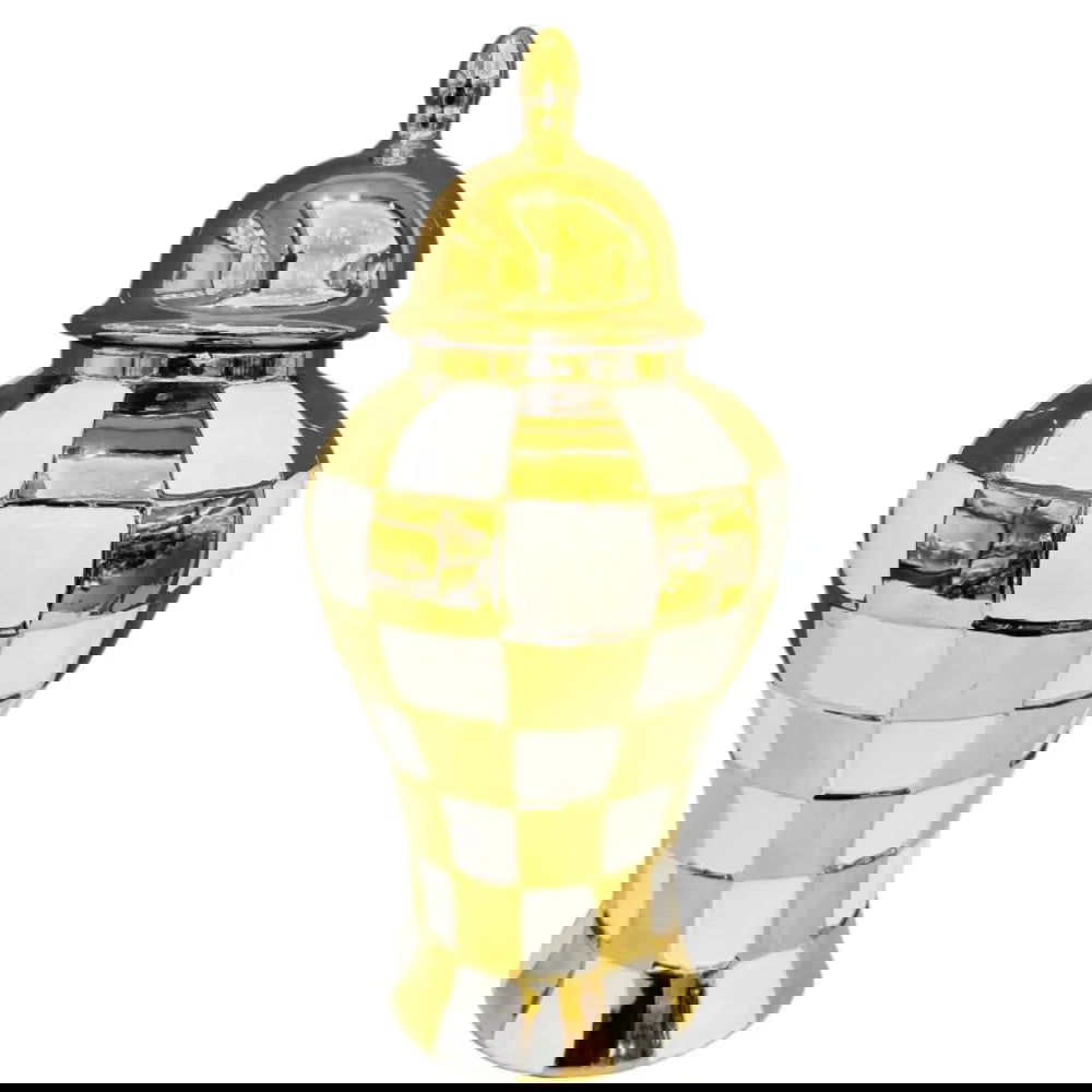 Ceramic Checkmate Jar Ginger Jar Geometric Gold Check Flower Vase Decorative Porcelain Vase Storage Tank Home Decoration - Grand Goldman