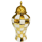 Ceramic Checkmate Jar Ginger Jar Geometric Gold Check Flower Vase Decorative Porcelain Vase Storage Tank Home Decoration - Grand Goldman