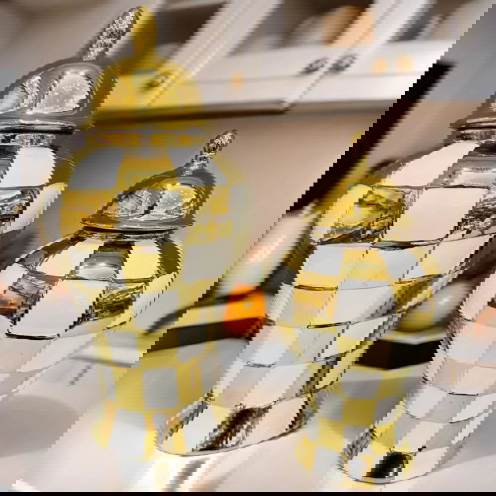 Ceramic Checkmate Jar Ginger Jar Geometric Gold Check Flower Vase Decorative Porcelain Vase Storage Tank Home Decoration - Grand Goldman