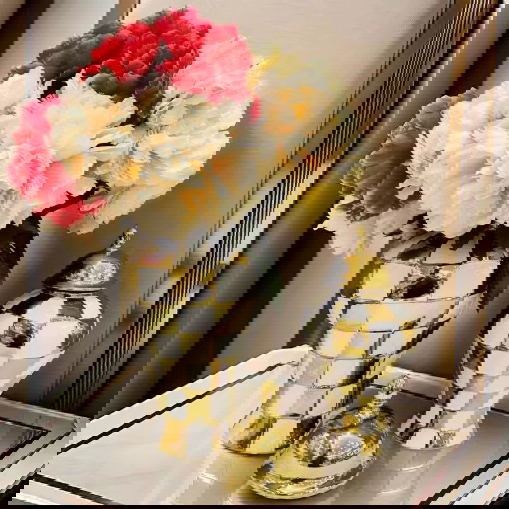 Ceramic Checkmate Jar Ginger Jar Geometric Gold Check Flower Vase Decorative Porcelain Vase Storage Tank Home Decoration - Grand Goldman