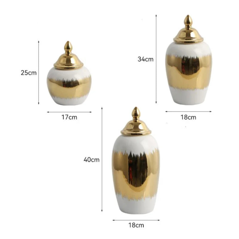 Ceramic Checkmate Jar Ginger Jar Porcelain Ornament Gradient Gold Storage Tank Flower Vase Home Decoration Accessories - Grand Goldman