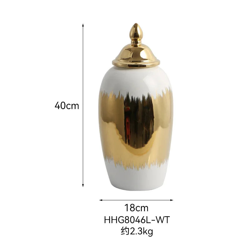 Ceramic Checkmate Jar Ginger Jar Porcelain Ornament Gradient Gold Storage Tank Flower Vase Home Decoration Accessories - Grand Goldman