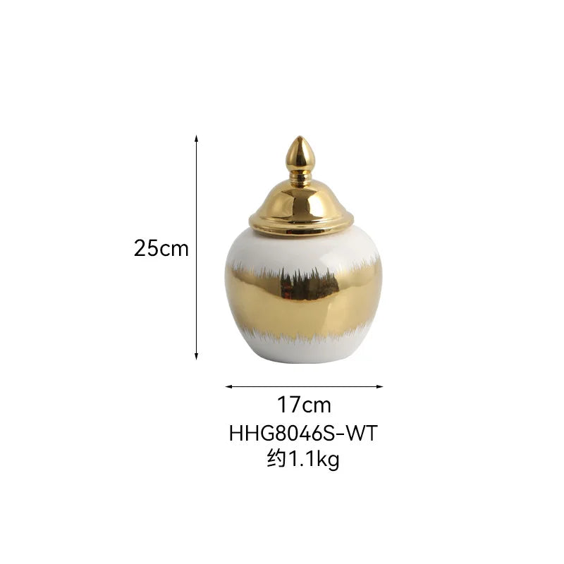 Ceramic Checkmate Jar Ginger Jar Porcelain Ornament Gradient Gold Storage Tank Flower Vase Home Decoration Accessories - Grand Goldman
