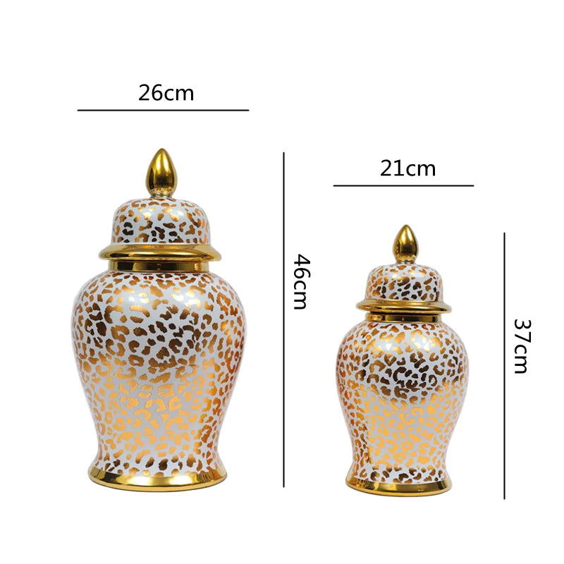 Ceramic Checkmate Jar Golden Leopard Print Porcelain Ginger Jar Flower Vase Vintage Bottle Storage Tank Home Decoration - Grand Goldman