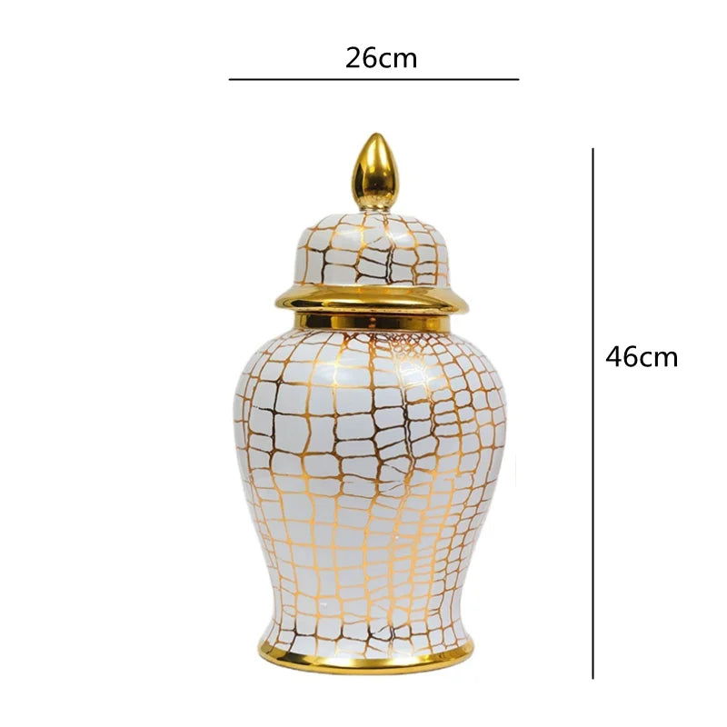 Ceramic Checkmate Jar Golden Leopard Print Porcelain Ginger Jar Flower Vase Vintage Bottle Storage Tank Home Decoration - Grand Goldman