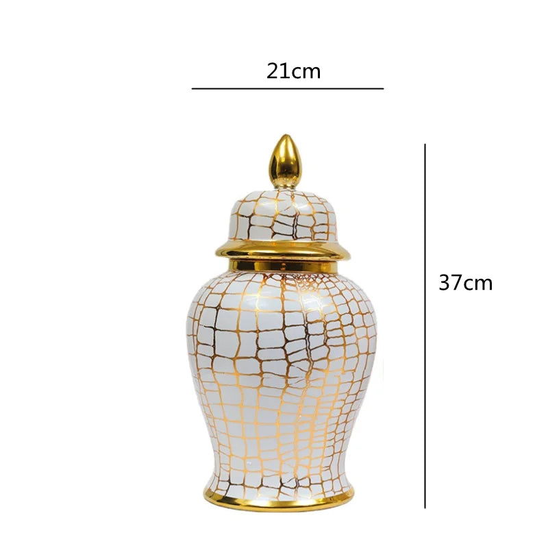 Ceramic Checkmate Jar Golden Leopard Print Porcelain Ginger Jar Flower Vase Vintage Bottle Storage Tank Home Decoration - Grand Goldman