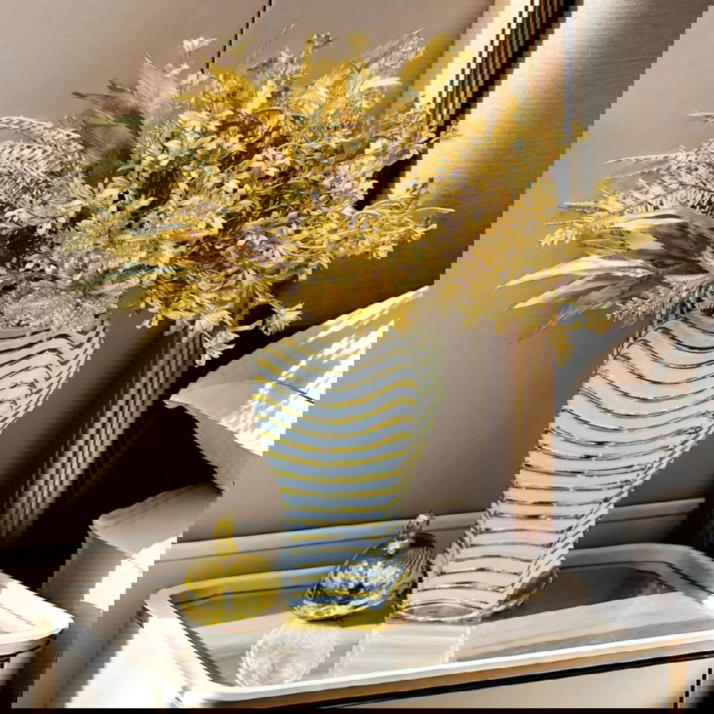 Ceramic Checkmate Jar Golden Striped Ginger Jar Flower Vase Storage Tank Porcelain Bottle Handicraft Home Decoration - Grand Goldman