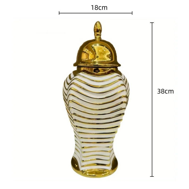 Ceramic Checkmate Jar Golden Striped Ginger Jar Flower Vase Storage Tank Porcelain Bottle Handicraft Home Decoration - Grand Goldman