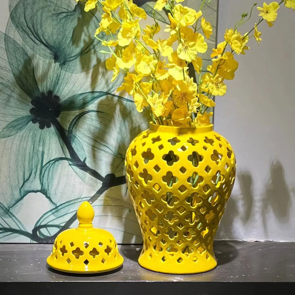 Ceramic Checkmate Jar Hollow Ginger Jar Porcelain Craftwork Vintage Bottle Storage Tank Vase Home Decoration Accessories - Grand Goldman