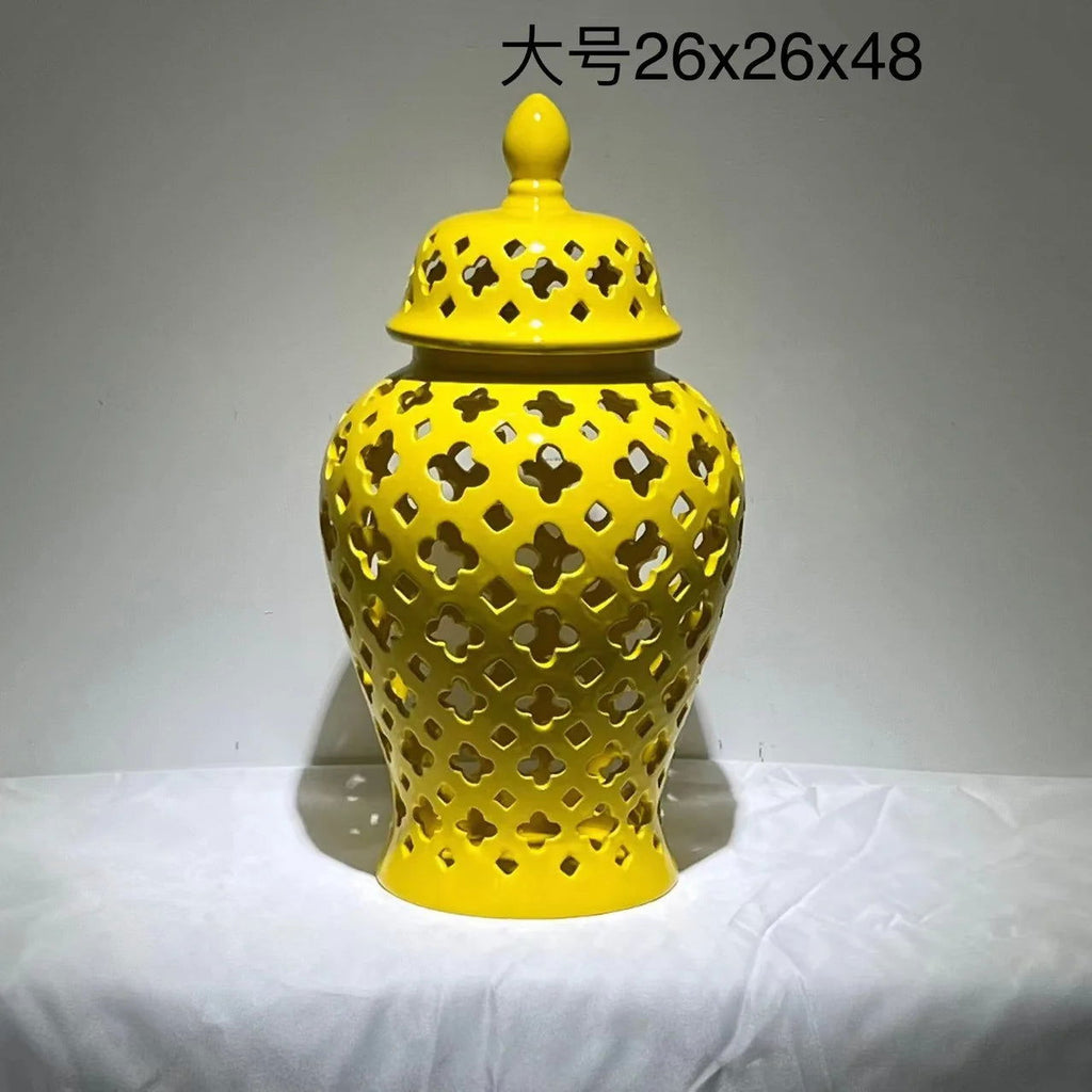 Ceramic Checkmate Jar Hollow Ginger Jar Porcelain Craftwork Vintage Bottle Storage Tank Vase Home Decoration Accessories - Grand Goldman
