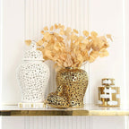 Ceramic Checkmate Jar Hollow Gold Ginger Jar Flower Vase Hollow Storage Tank Porcelain Handicraft Home Decoration Accessories - Grand Goldman