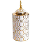 Ceramic Checkmate Jar Porcelain Jar of Ginger Flower Vase Gold Geometric Storage Tank Flower Arranging Craft Home Decoration - Grand Goldman