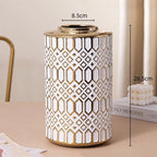 Ceramic Checkmate Jar Porcelain Jar of Ginger Flower Vase Gold Geometric Storage Tank Flower Arranging Craft Home Decoration - Grand Goldman