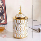 Ceramic Checkmate Jar Porcelain Jar of Ginger Flower Vase Gold Geometric Storage Tank Flower Arranging Craft Home Decoration - Grand Goldman