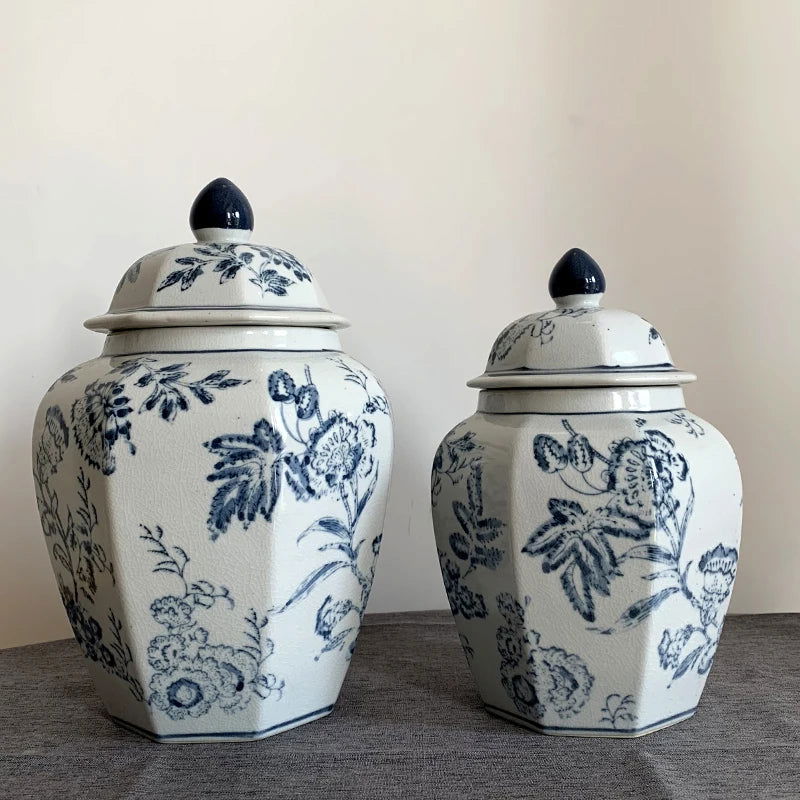 Ceramic Decorative General Jar Hand Painted Blue and White Ginger Jar Flower Vase Handicraft Ornaments Home Decoration Vases - Grand Goldman