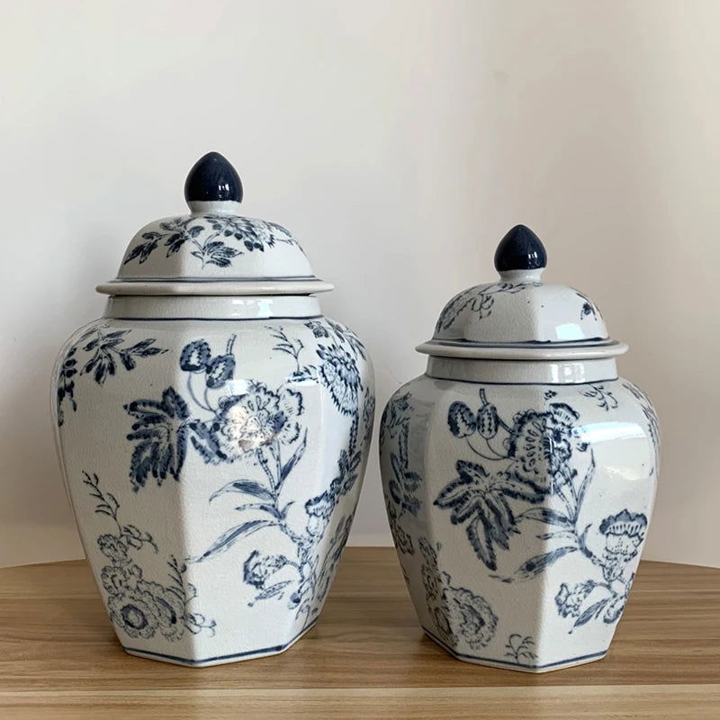 Ceramic Decorative General Jar Hand Painted Blue and White Ginger Jar Flower Vase Handicraft Ornaments Home Decoration Vases - Grand Goldman