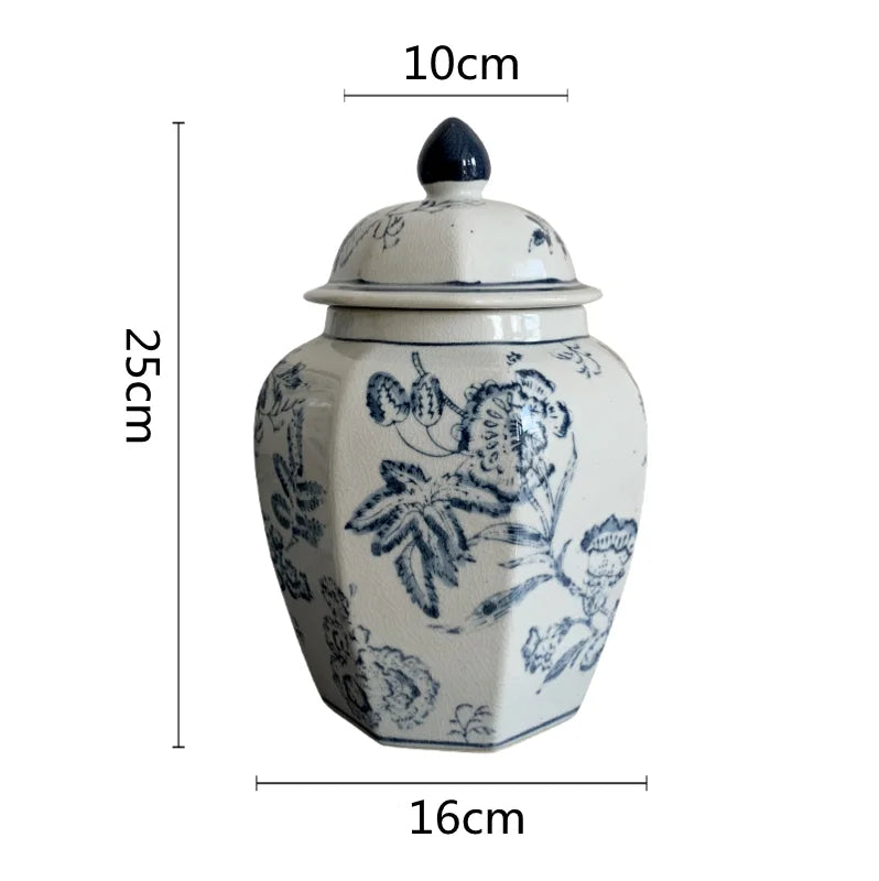 Ceramic Decorative General Jar Hand Painted Blue and White Ginger Jar Flower Vase Handicraft Ornaments Home Decoration Vases - Grand Goldman