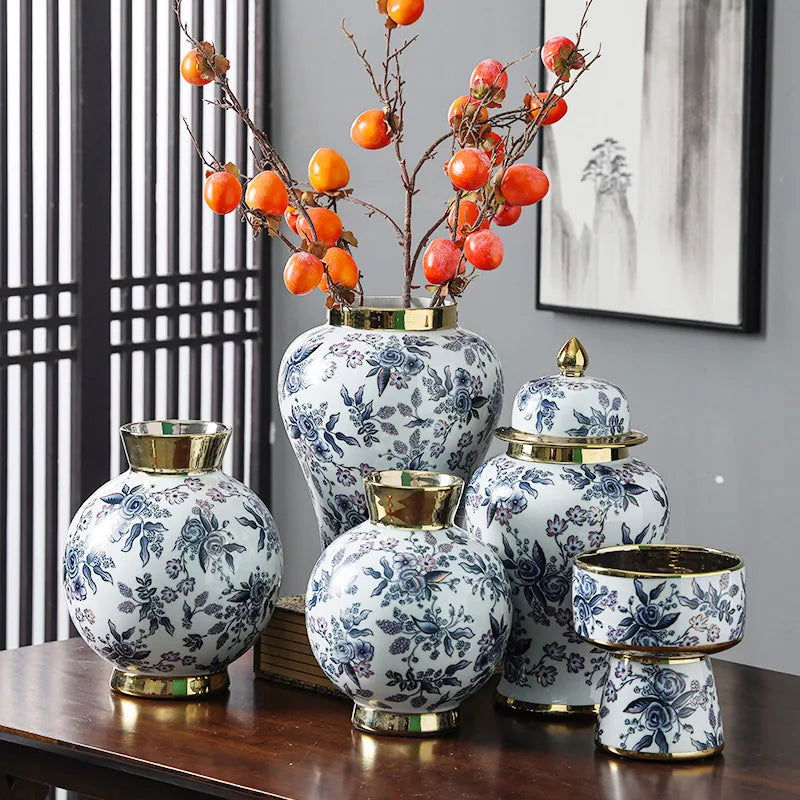 Ceramic General Jar Chinese Vintage Bottle Storage Jar Flower Vase Tall Flower Pot Porcelain Ginger Jar Handicraft Ornaments - Grand Goldman
