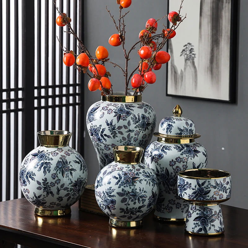 Ceramic General Jar Chinese Vintage Bottle Storage Jar Flower Vase Tall Flower Pot Porcelain Ginger Jar Handicraft Ornaments - Grand Goldman