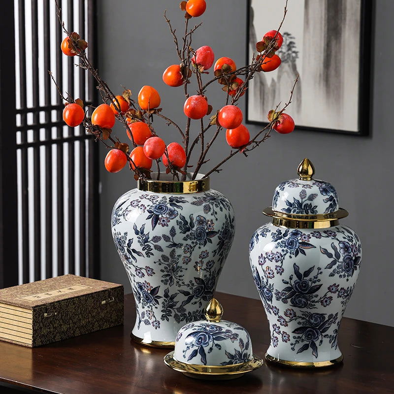 Ceramic General Jar Chinese Vintage Bottle Storage Jar Flower Vase Tall Flower Pot Porcelain Ginger Jar Handicraft Ornaments - Grand Goldman