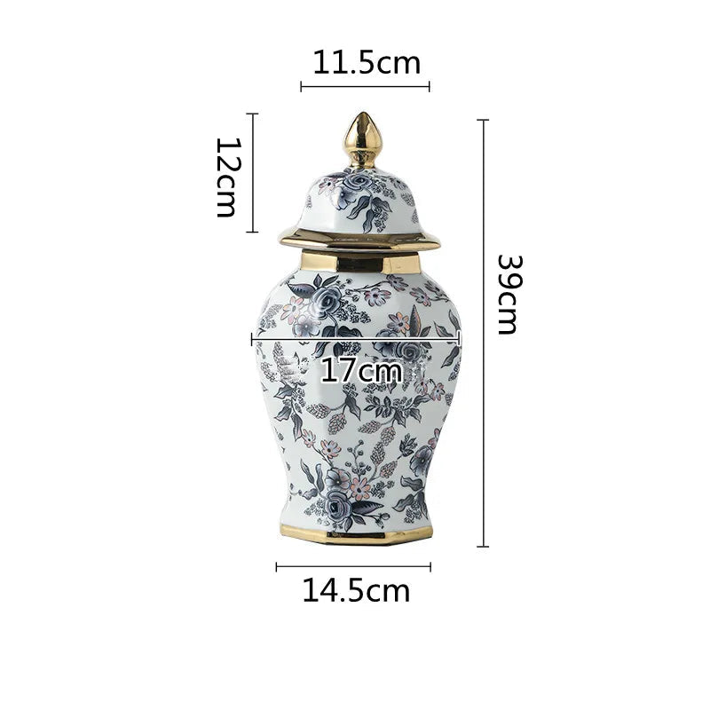 Ceramic General Jar Chinese Vintage Bottle Storage Jar Flower Vase Tall Flower Pot Porcelain Ginger Jar Handicraft Ornaments - Grand Goldman