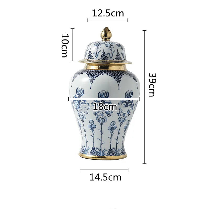 Ceramic General Jar Chinese Vintage Bottle Storage Jar Flower Vase Tall Flower Pot Porcelain Ginger Jar Handicraft Ornaments - Grand Goldman