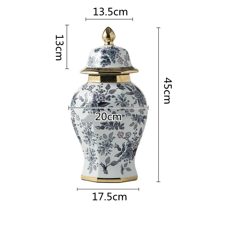 Ceramic General Jar Chinese Vintage Bottle Storage Jar Flower Vase Tall Flower Pot Porcelain Ginger Jar Handicraft Ornaments - Grand Goldman