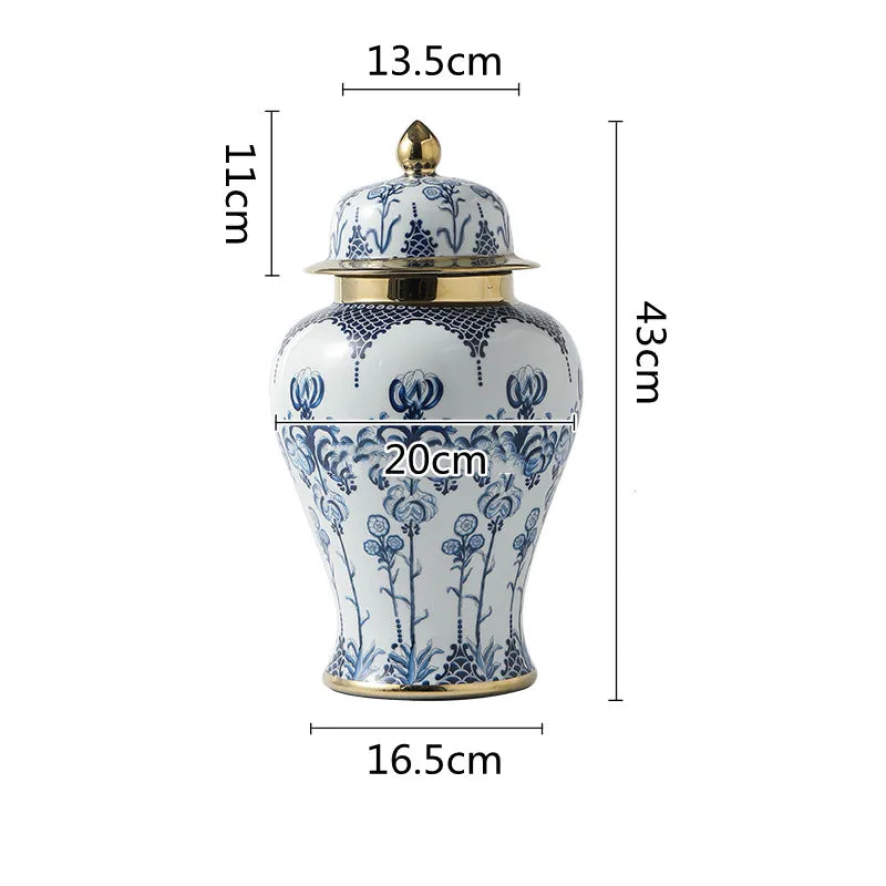 Ceramic General Jar Chinese Vintage Bottle Storage Jar Flower Vase Tall Flower Pot Porcelain Ginger Jar Handicraft Ornaments - Grand Goldman