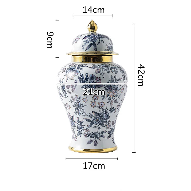 Ceramic General Jar Chinese Vintage Bottle Storage Jar Flower Vase Tall Flower Pot Porcelain Ginger Jar Handicraft Ornaments - Grand Goldman