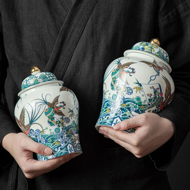 Ceramic General Jar Chinese Vintage Bottle Tea Pot  Kitchen Container Store Ornaments Home Furnishing Decoration Tin Can - Grand Goldman