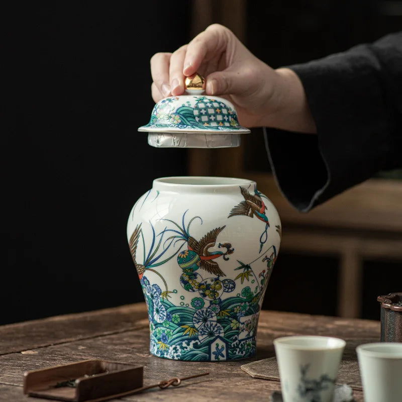 Ceramic General Jar Chinese Vintage Bottle Tea Pot  Kitchen Container Store Ornaments Home Furnishing Decoration Tin Can - Grand Goldman