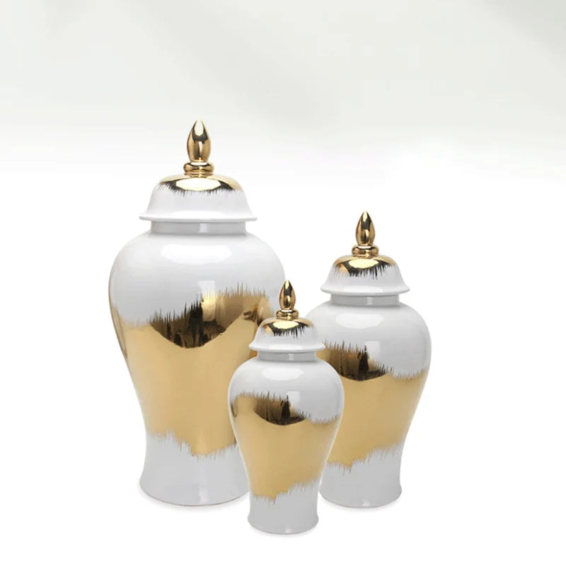 Ceramic General Jar Gold Pattern Porcelain Ginger Pot Storage Tank Flower Vase Home Furnishing Decoration Gold Vintage Bottle - Grand Goldman