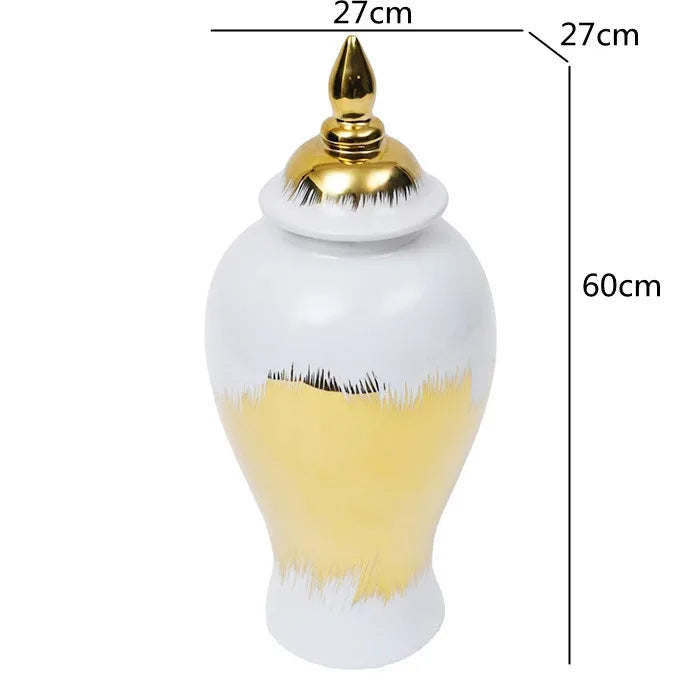 Ceramic General Jar Gold Pattern Porcelain Ginger Pot Storage Tank Flower Vase Home Furnishing Decoration Gold Vintage Bottle - Grand Goldman