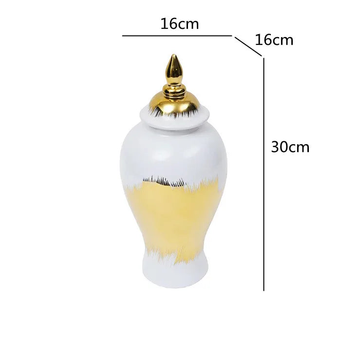 Ceramic General Jar Gold Pattern Porcelain Ginger Pot Storage Tank Flower Vase Home Furnishing Decoration Gold Vintage Bottle - Grand Goldman