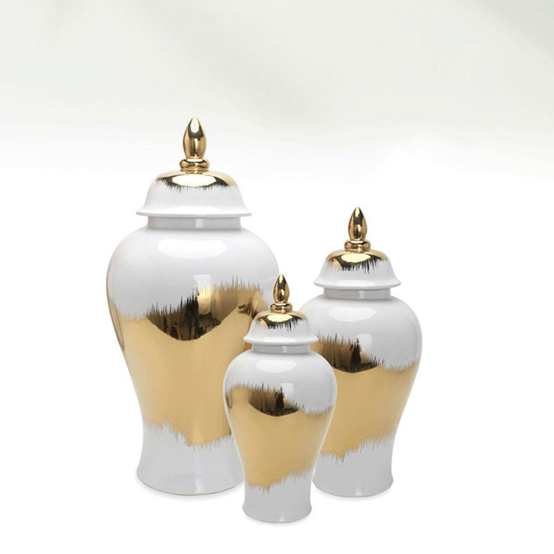 Ceramic General Jar Gold Pattern Porcelain Ginger Pot Storage Tank Flower Vase Home Furnishing Decoration Gold Vintage Bottle - Grand Goldman