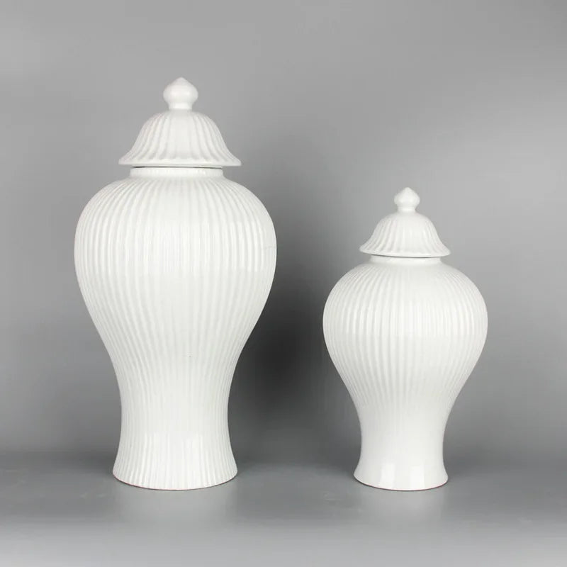 Ceramic General Jar Porcelain Ginger Jar Stripe Sealed Tea Storage Tank with Lid Ceramic Handicraft Ornaments Home Decoration - Grand Goldman