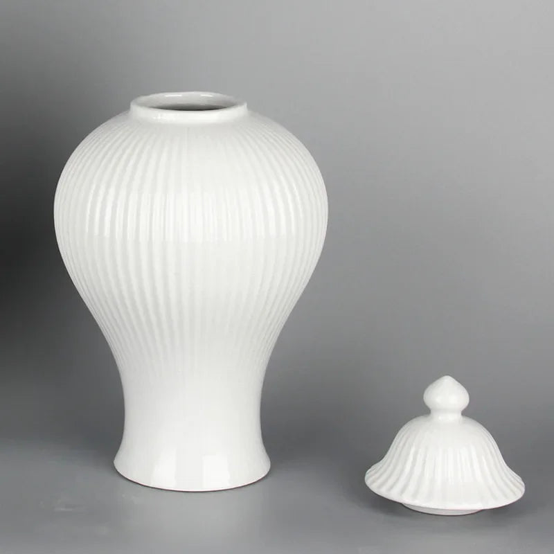 Ceramic General Jar Porcelain Ginger Jar Stripe Sealed Tea Storage Tank with Lid Ceramic Handicraft Ornaments Home Decoration - Grand Goldman