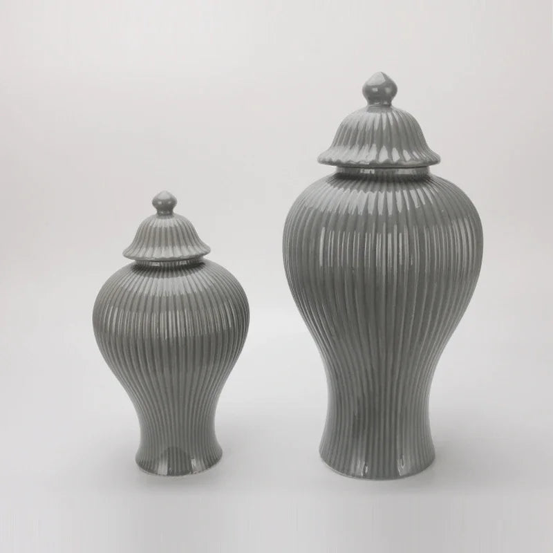 Ceramic General Jar Porcelain Ginger Jar Stripe Sealed Tea Storage Tank with Lid Ceramic Handicraft Ornaments Home Decoration - Grand Goldman